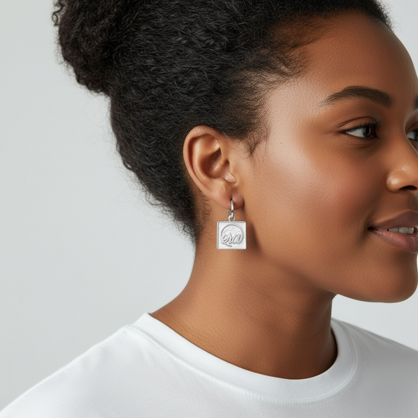 Silver Pearl Square Drop Earring