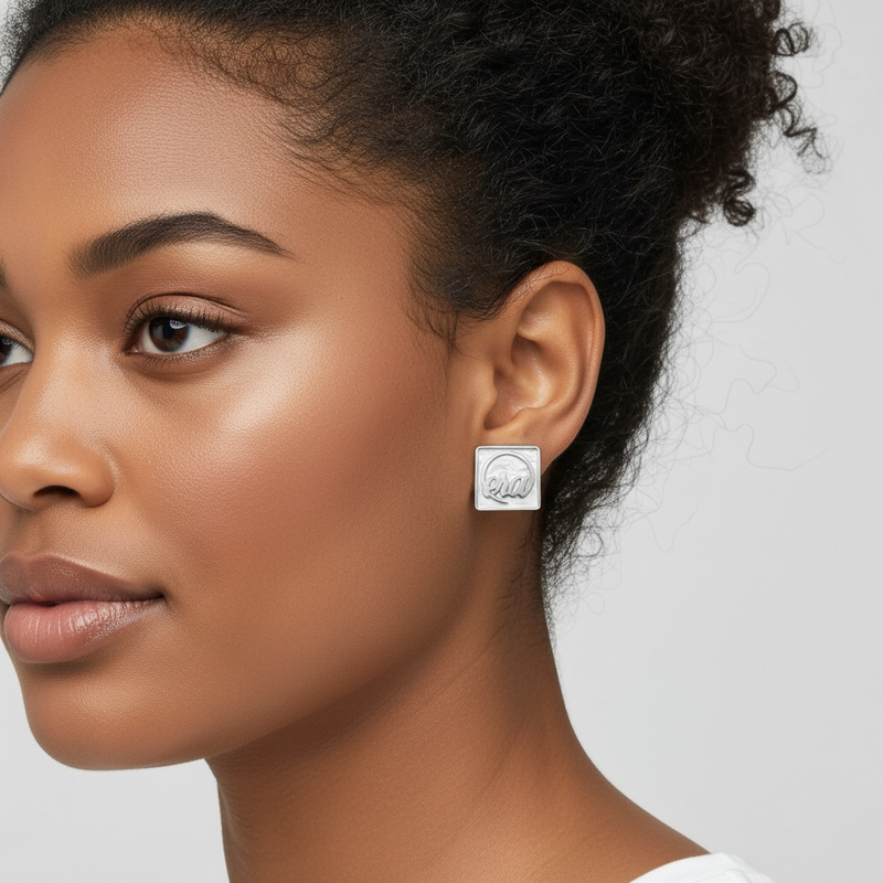 Silver Pearl Square Earrings