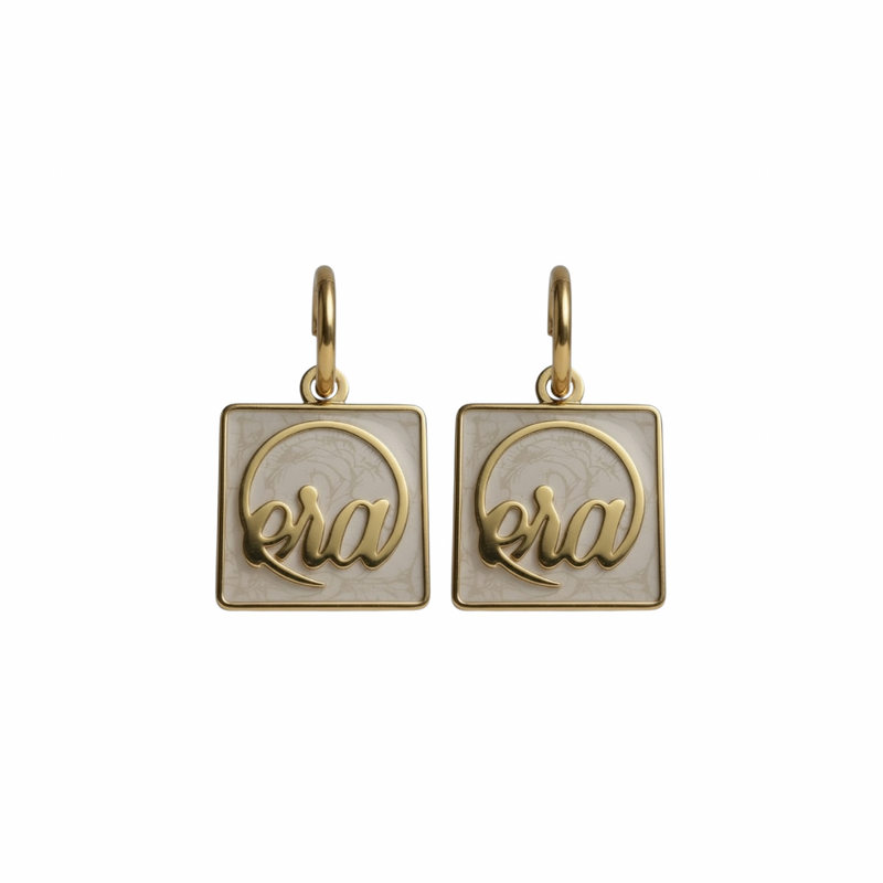 Gold Pearl Square Drop Earring